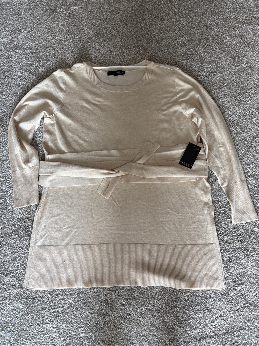 Eloquii Cream Crewneck Belted Sweater Tunic